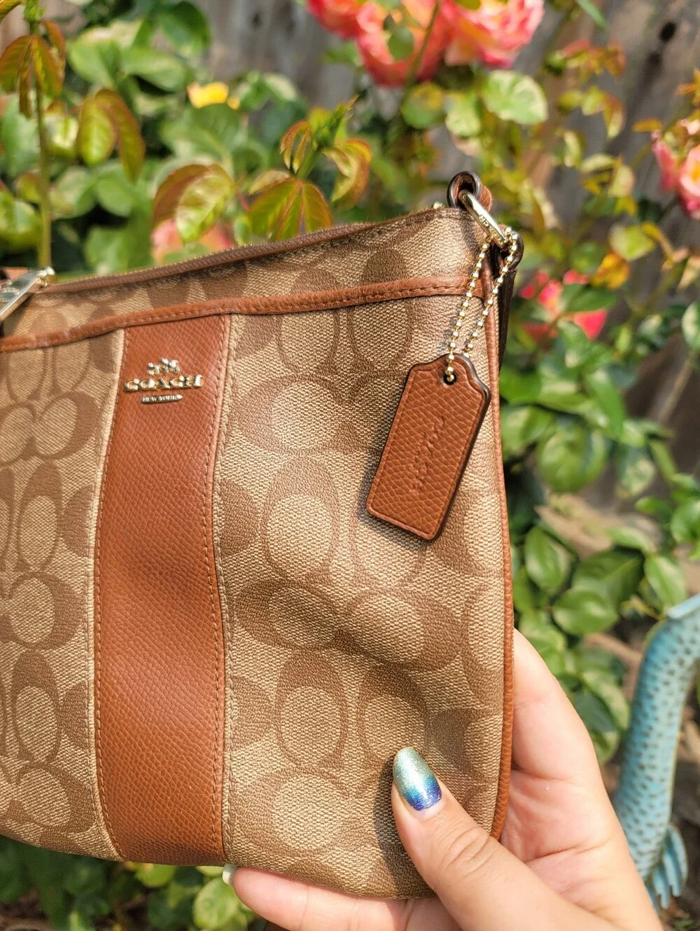 Coach Signature Stripe Tan Crossbody